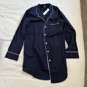 J crew XXS cotton Navy Button-Up Nightshirt with White Trim